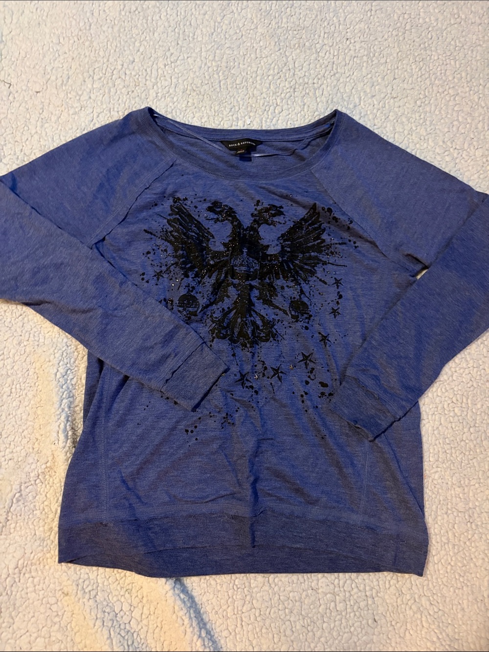 Rock & Republic Blue Sweatshirt with Black Graphic